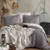 set lenjerie pat cu cuvertura muselina Clasy Home Loreva V4 gri si crem