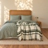 set lenjerie de pat cu patura Bavori Verde First Choice, model in patratele verzi si patura crem cu carouri verzi