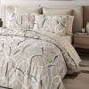 Set lenjerie pat dublu din bumbac 100% Bej cu cercuri, husa pilota 220x240 cm, cearsaf 240x270 cm, model geometric bej cu cercur