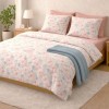 Lenjerie pat dublu Bujori roz 1 din bumbac 100% ranforce, 4 piese, model floral cu bujori roz pastel