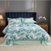 Lenjerie pat dublu Bujori turcoaz din bumbac 100% ranforce, 4 piese, model floral turcoaz bleu si alb