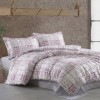 Lenjerie pat dublu Carouri lila din bumbac 100% ranforce, 4 piese, model cu carouri lila crem si gri