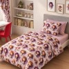 Lenjerie de pat dubla bumbac 100%  cu zane si design pastel mov roz 4 piese Fabricata in Romania