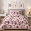 Lenjerie de pat dubla bumbac 100%  cu zane si design pastel mov roz 4 piese Fabricata in Romania