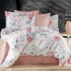 lenjerie pat dublu frunze si flori bumbac 100 ranforce 4 piese model floral roz si gri
