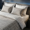 Set lenjerie pat dublu din bumbac 100% Gri geometric, husa pilota 220x240 cm, cearsaf 240x270 cm, model geometric gri