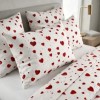 Lenjerie de pat dubla bumbac 100% cu inimioare rosii design romantic 4 piese, Fabricata in Romania