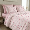 Lenjerie de pat dubla bumbac 100% cu inimioare roz design romantic 4 piese, Fabricata in Romania