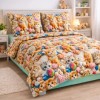 Lenjerie de pat dubla bumbac 100% ranforce cu pisicute jucause si ghemotoace colorate 4 piese, Fabricata in Romania