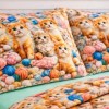 Lenjerie de pat dubla bumbac 100% ranforce cu pisicute jucause si ghemotoace colorate 4 piese, Fabricata in Romania