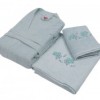 Set matrimonial 100% bumbac, 2 halate baie +4 prosoape, Crem/Verde Menta