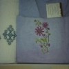 Set matrimonial 2 halate baie +4 prosoape, Alb /Lila decolorat partial