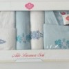 Set matrimonial 2 halate baie +4 prosoape, Mint/Crem decolorat partial