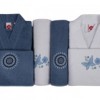 Set matrimonial 100% bumbac, 2 halate baie +4 prosoape - Blue, White