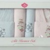 Set matrimonial 2 halate baie +4 prosoape, Roz /Gri decolorat partial