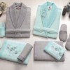 Set matrimonial bambus si bumbac, Cotton Box, Gri/Mint