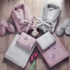 Set matrimonial bambus si bumbac, Cotton Box, Plum/Gri