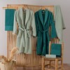 Set matrimonial bumbac jacquard Cotton Box Camilla Green, cuvertură și lenjerie pentru pat dublu