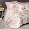 Set pat 4 anotimpuri bumbac 100% ranforce pentru o persoană, Cotton Box Emma, cu model floral pastel pe fundal alb, textură moale și elegantă