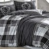 Set pat 4 anotimpuri din bumbac 100% ranforce Cotton Box Ramos, cu imprimeu în carouri gri, alb și negru, și fețe de pernă stil sport – design masculin