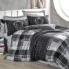 Set pat 4 anotimpuri din bumbac 100% ranforce Cotton Box Ramos, cu imprimeu în carouri gri, alb și negru, și fețe de pernă stil sport – design masculin