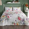 set pique TAC floral multicolor cu flori pastelate bumbac 100 la suta cu cearceaf elastic 160x200 cm
