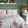set pique TAC floral multicolor cu flori pastelate bumbac 100 la suta cu cearceaf elastic 160x200 cm