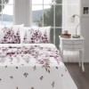 set pique TAC Galinda bumbac 100 la suta cu imprimeu floral mov si lila pe fond alb