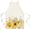 Sort de bucătărie Mochi din bumbac 100% cu iepurași jucăuși, flori de floarea-soarelui și fluturi roz, ideal pentru gătitul festiv de Paște.