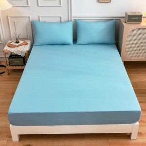Cearceaf cu elastic + 2fete perna, bumbac 100% ranforce, 160x200cm+28cm, Bleu