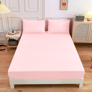 Cearceaf cu elastic + 2fete perna, bumbac 100% ranforce, 160x200cm+28cm, Roz deschis