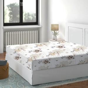 Cearceaf de pat cu elastic bumbac 100%,180x200cm, Floral Bej