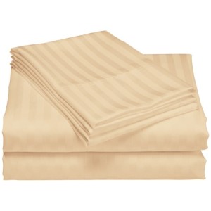 Cearceaf de pat bumbac Damasc bej cappuccino, dimensiuni 240x260 cm, model cu dungi