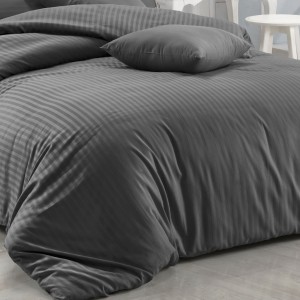 Cearceaf pilota bumbac satinat 200x220cm, Nazenin Home, Line Antracit