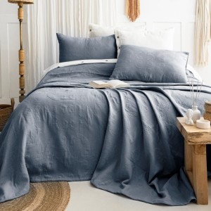 Cuvertura bumbac jacquard Julia albastru cu 2 fețe de perna