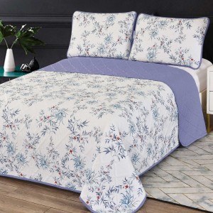 Cuvertură de pat dublu Elegance CVI7 cu design floral în nuanțe de albastru pentru un dormitor modern și confortabil