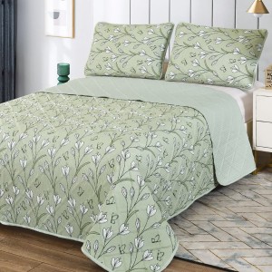 Cuvertură de pat matlasată Elegance CVI15 cu design floral verde pentru un dormitor elegant și primitor