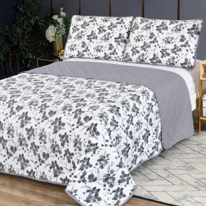 Cuvertură de pat dublu Elegance CVI4 cu design floral în nuanțe de gri pentru un dormitor elegant și modern