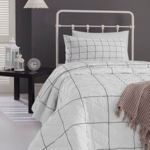 Cuvertura matlasata cu 1 fata perna, 1 persoana, Enlora Home, Grandes White