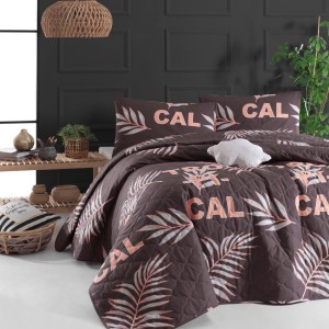 Cuvertura matlasata cu 1 fata perna, 1 persoana, Enlora Home, Tropical Brown