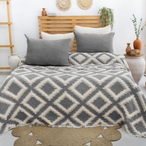 Cuvertura muselina Sonia Antracit 240x260cm Saheser Home, model geometric