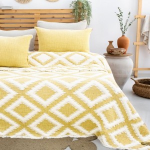 Cuvertura muselina Sonia Galben 240x260cm Saheser Home, model geometric