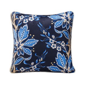 Față de pernă decorativă catifea 43x43cm, Blue Flowers Majesty BF01