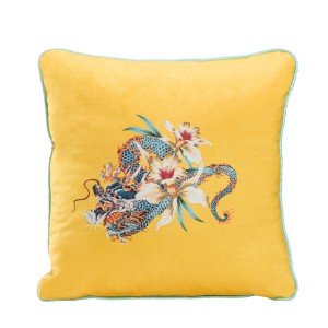 Față de pernă decorativă catifea 43x43cm, Yellow Dragons DF3