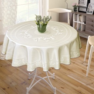 Fata de masa impermeabila rotunda, diametru 160cm, Jakar Pano, Crem