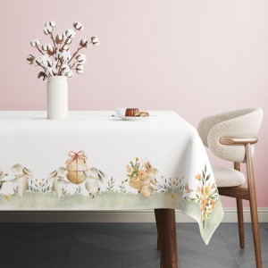 Față de masă Paște bumbac 100%, 140x320 cm, model cu iepurași și ouă festive – Club Cotton Londy