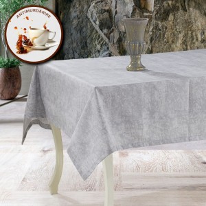 Fata de masa teflonata din bumbac, rotunda, diametru 140 cm, gri, decor elegant pentru mese rotunde