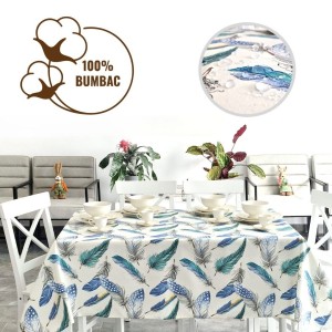 Fata de masa rotunda teflonata din bumbac, diametru 140cm model cu pene, decor elegant pentru mese rotunde