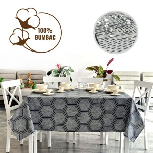 Fata de masa rotunda teflonata din bumbac, diametru 140cm model hexagonal, decor elegant pentru mese rotunde