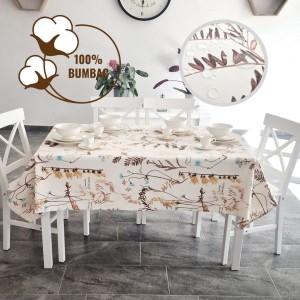 Fata de masa rotunda teflonata din bumbac, diametru 140cm model vegetal, decor elegant pentru mese rotunde